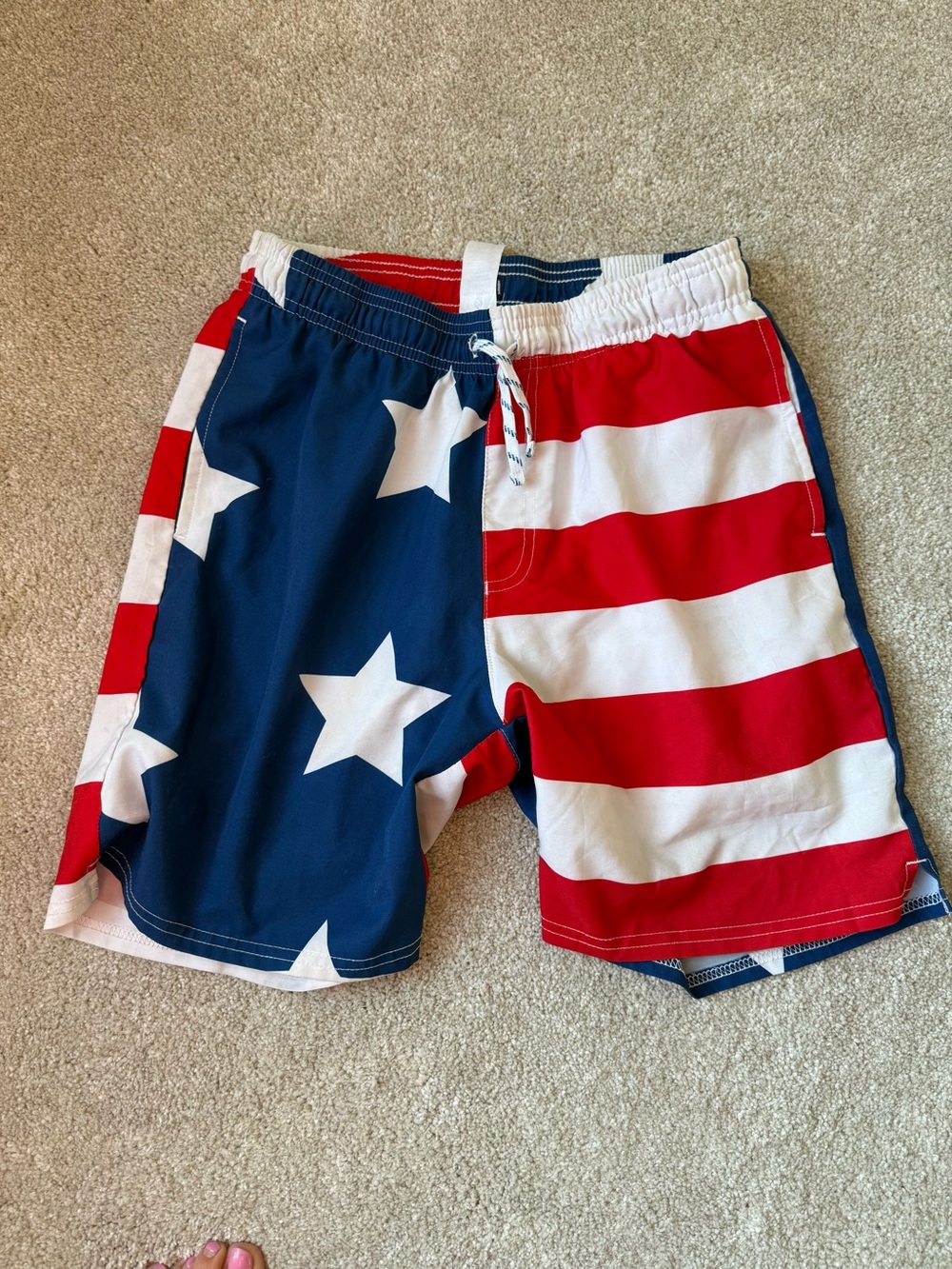 Boys American Flag Pattern Swim Shorts - Red, White & Blue